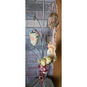 Vintage Pink Victorian Style Christmas Ornaments Santa Cherub Madonna and Child